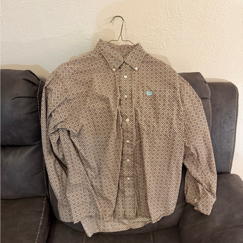 Cinch Men's Tan Patterned Button Down Shirt